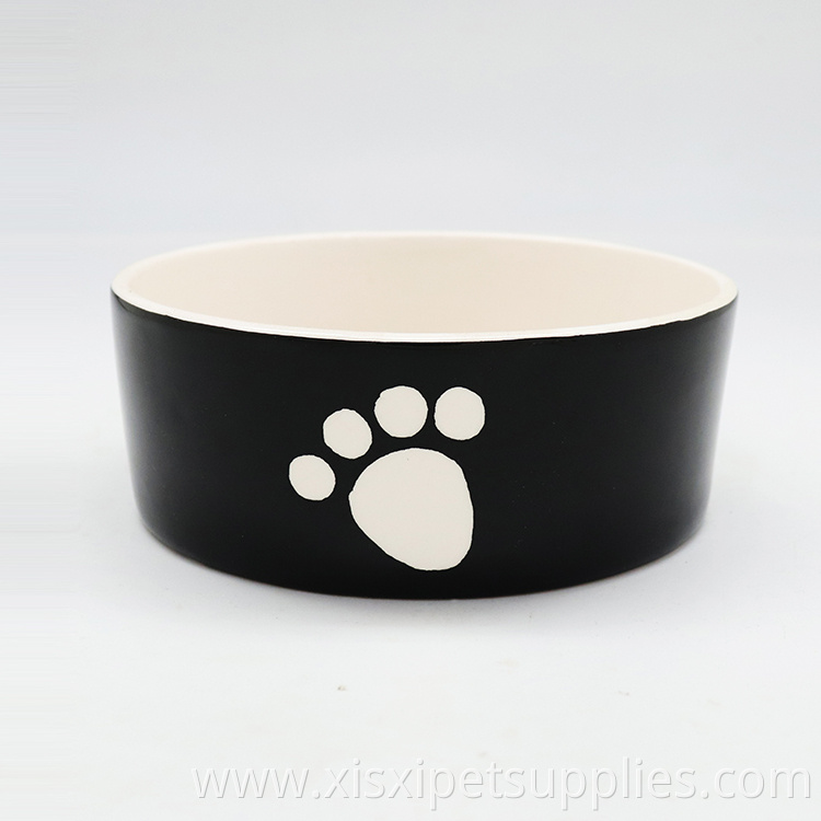 Luxury Cute Pet Feeding Bowl Black Rounded Ceramic Dog Bowl